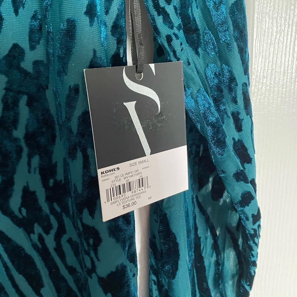 Vera Wang Teal Cheetah Elegant Top Size Small NWT